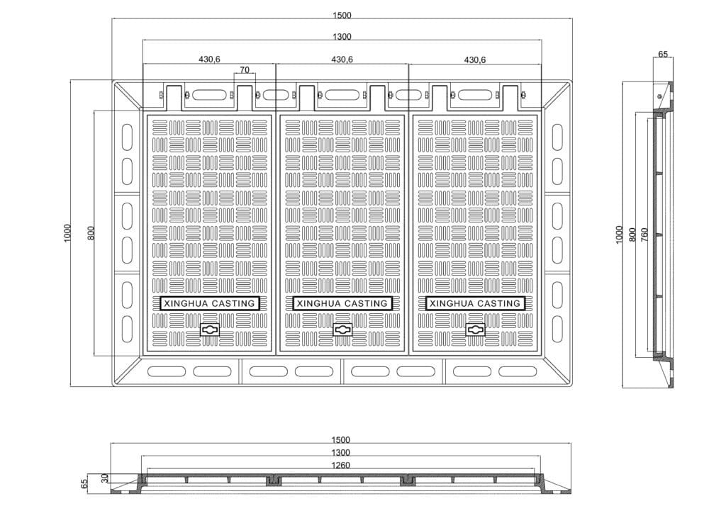 Three square cover plates with frame，1000x1500(mm)
